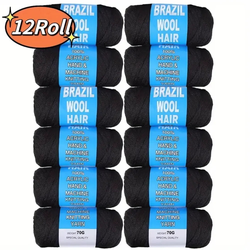 12pc Brazilian Wool Hair Synthetic Crochet Hair Extensions