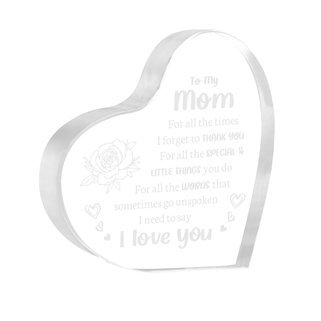 1PCS Mother's Day Gift Sign Heart Shaped Plaque Personalized Gift For Mother Desktop Souvenir Decoration I Love You Mom