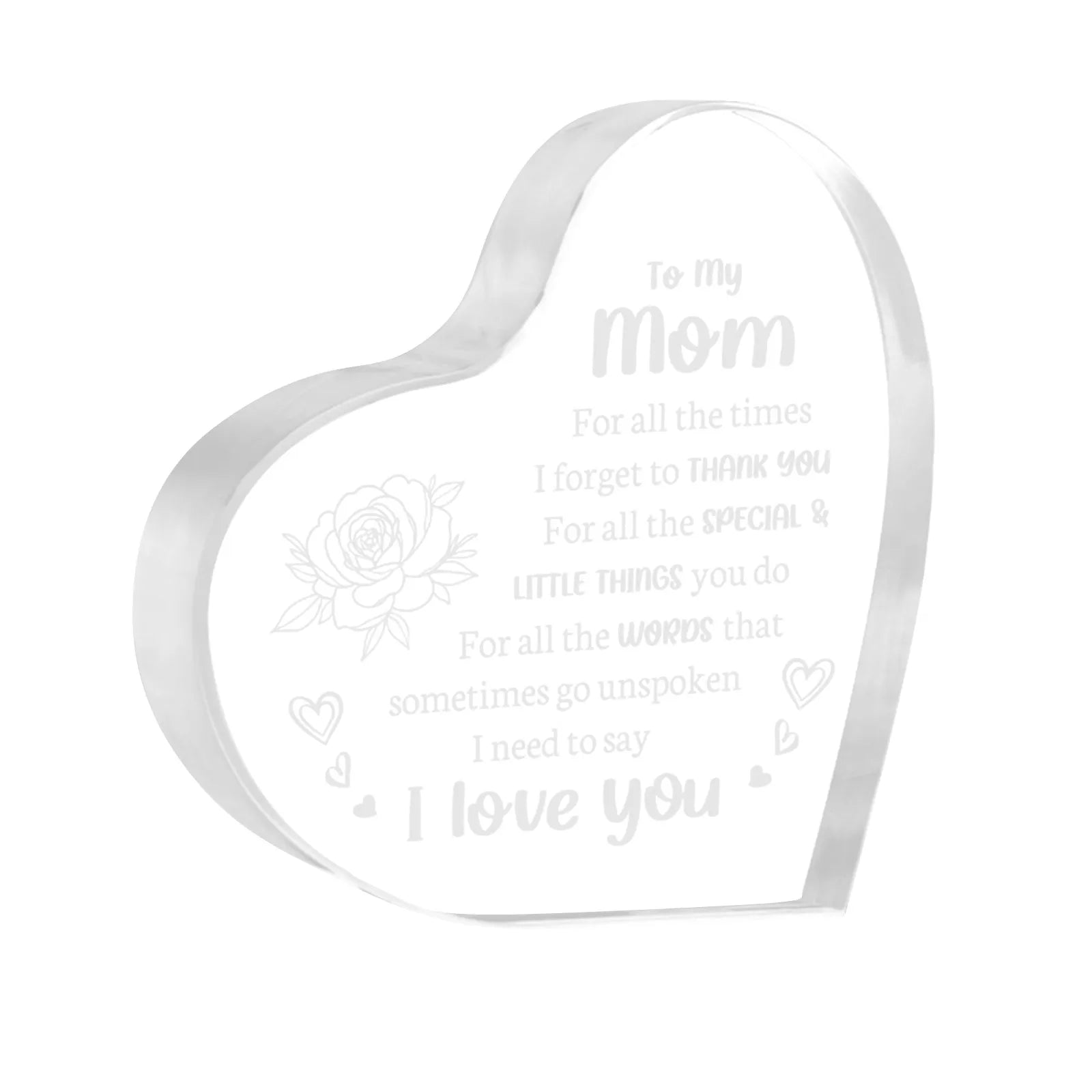 1PCS Mother's Day Gift Sign Heart Shaped Plaque Personalized Gift For Mother Desktop Souvenir Decoration I Love You Mom