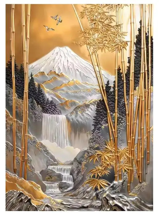 5D Diamond Painting Abstract Golden Tree Sailing Moon Decor Cross Stitch Kits