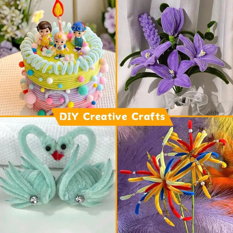 1000/10pcs Colorful Twisting fluffy Pipe Cleaners Stems