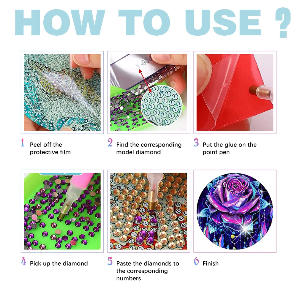 8pcs/Set DIY Diamond Painting Coasters Flowers wood For Drinks Crystal Rhinestones Diamond Art Coasters With Holder