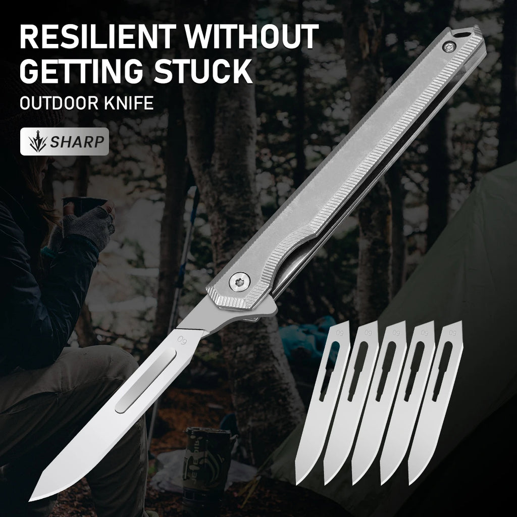 Titanium Folding Pocket Utility Knife with 3 replacement blades
