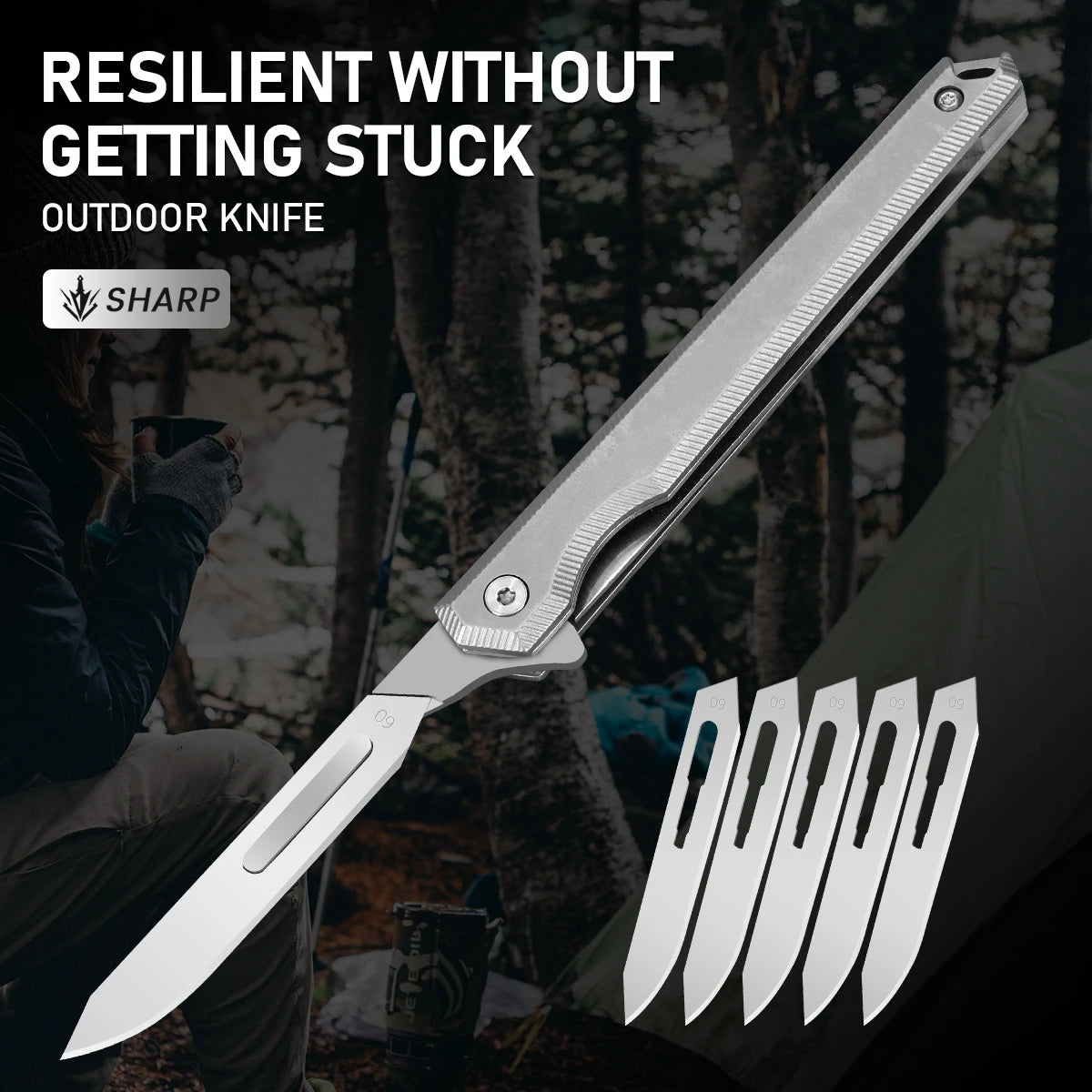 Titanium Folding Pocket Utility Knife with 3 replacement blades