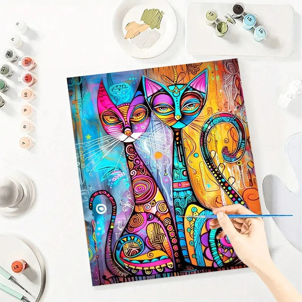 Cartoon Diy Art Paint By Numbers  Abstract Cat