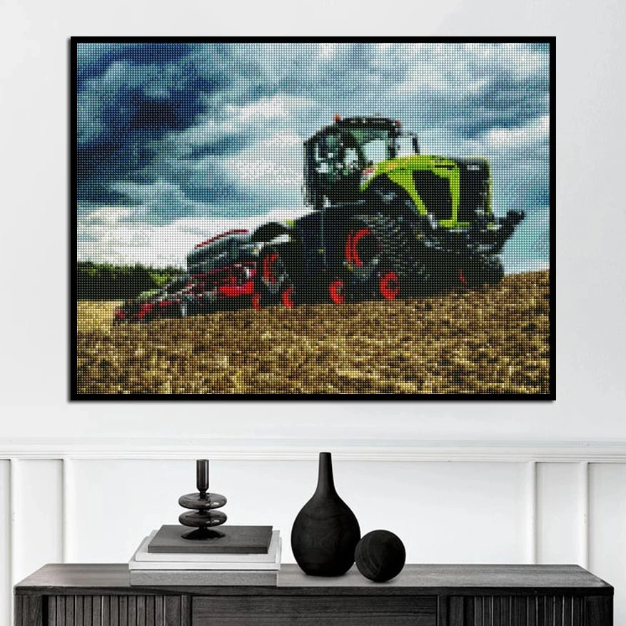 Diamond Painting Agricultural Vehicle Excavator Harvester landscape Full Round Square Embroidery Cross Stitch Mosaic Home Decor