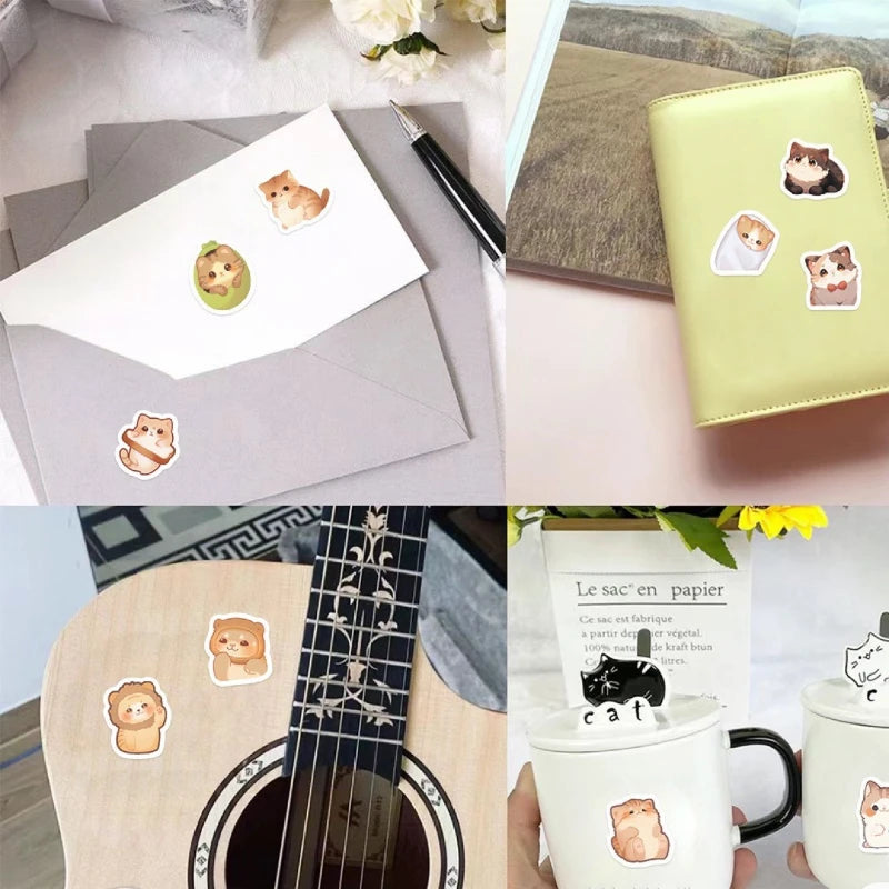 2 types cartoon roll-on stickers, 500 stickers each, cat stickers, DIY journal materials,  seal stickers