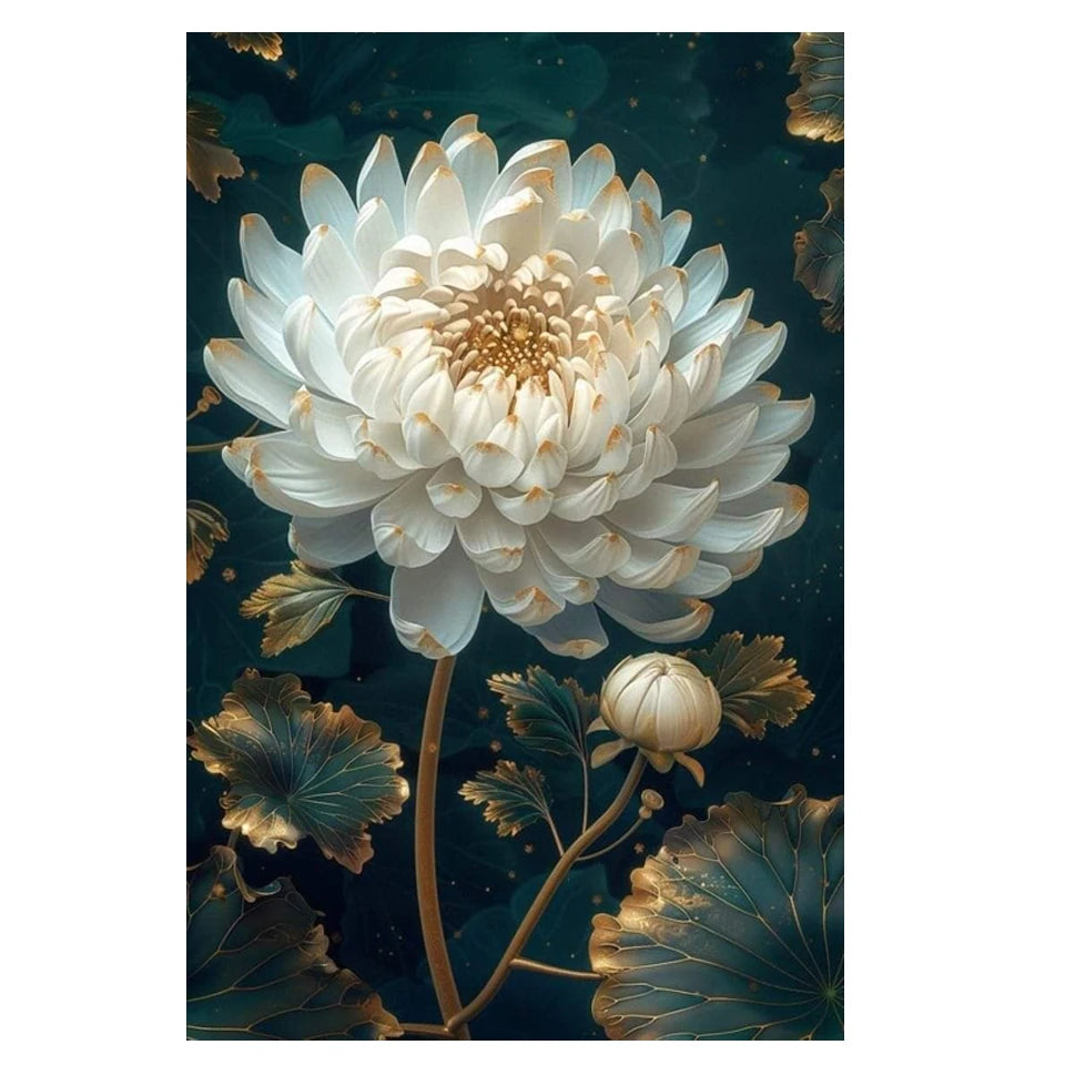 Diamond Embroidery, Diamond Painting Golden White Flowers Picture Golden White Flowers.