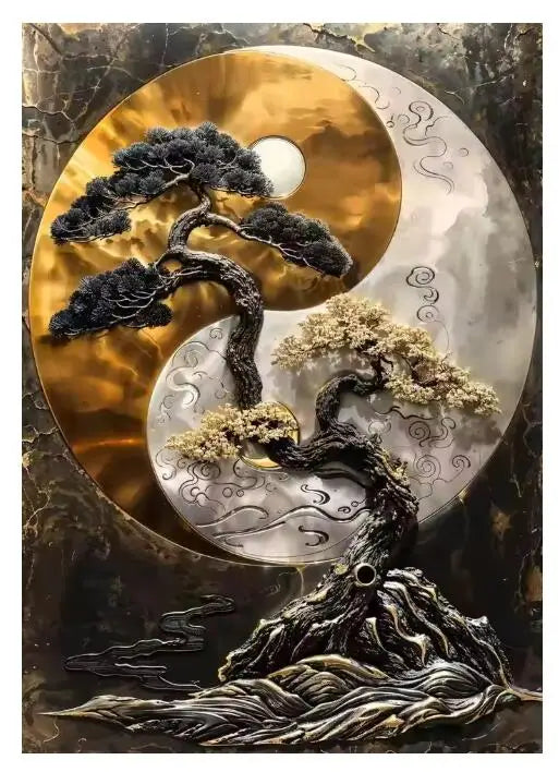 5D Diamond Painting Abstract Golden Tree Sailing Moon Decor Cross Stitch Kits