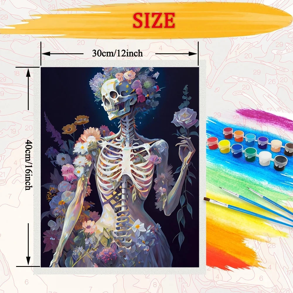 Diy Art Paint By Numbers For Adult Flower Skeleton