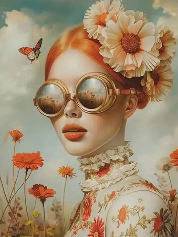 120 Colors Resin DIY Diamond Painting Beautiful Woman with Glasses Flower with Sticker.
