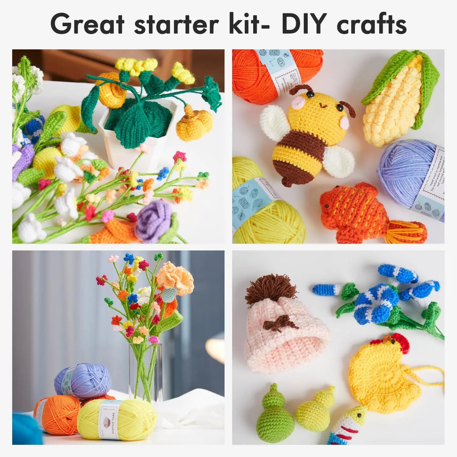 Beginner Crochet Kit with 30 Yarn Skeins, Hooks Set & Tote Bag - Perfect Starter Pack for All Ages