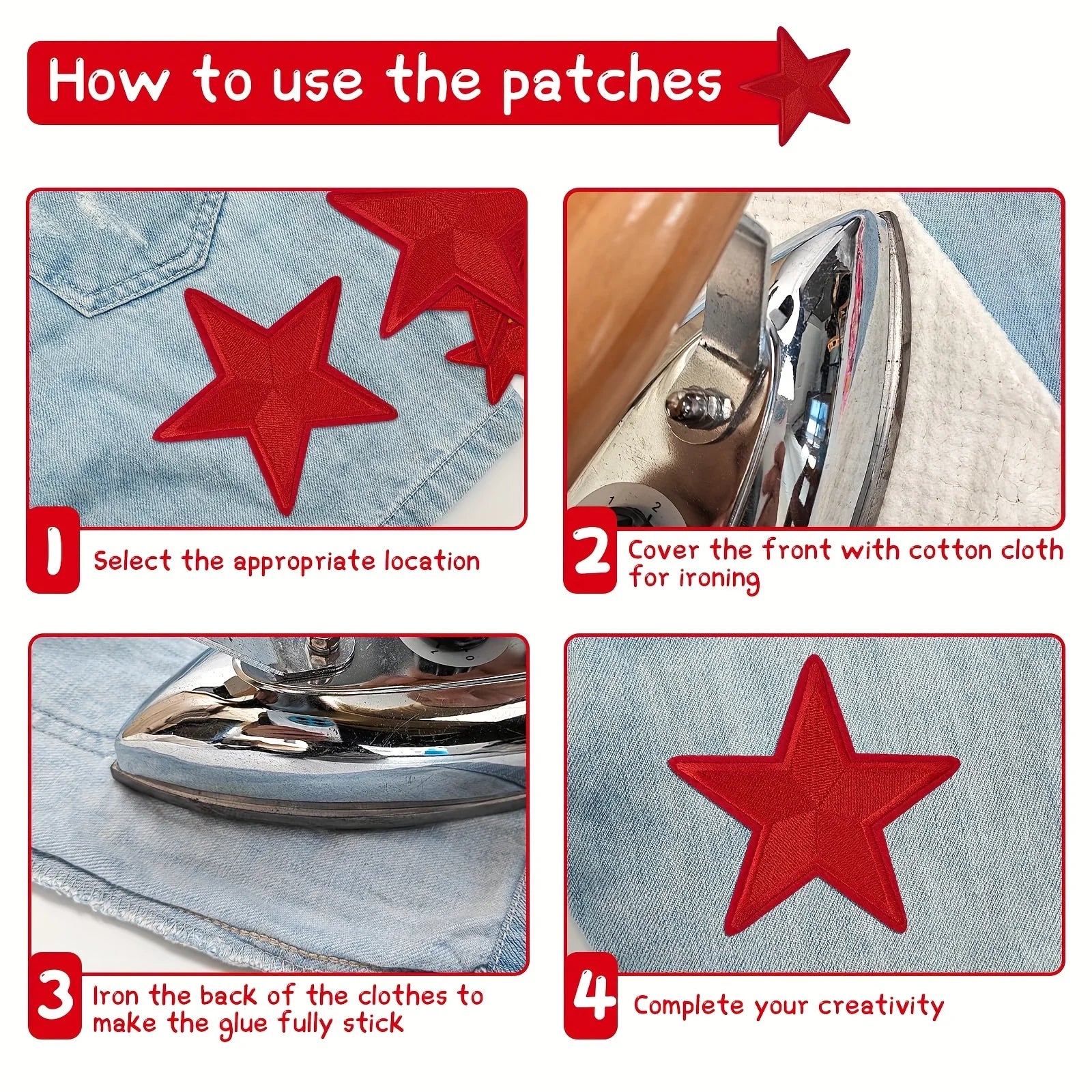 24 pcs Nautical Star Appliqué & Embroidery Patches: