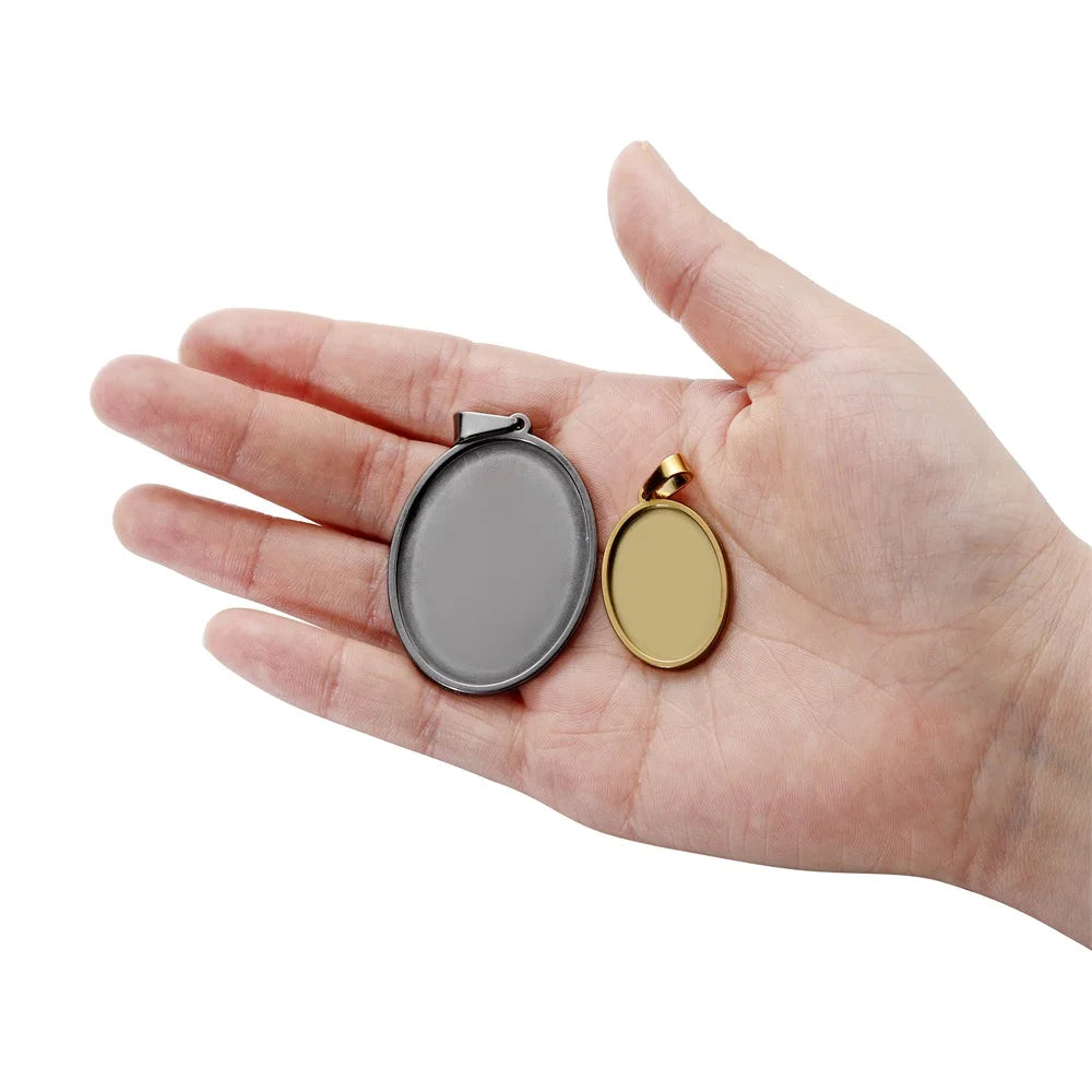 5pcs Stainless Steel Oval Pendant Cabochon Base Setting Tray Blank