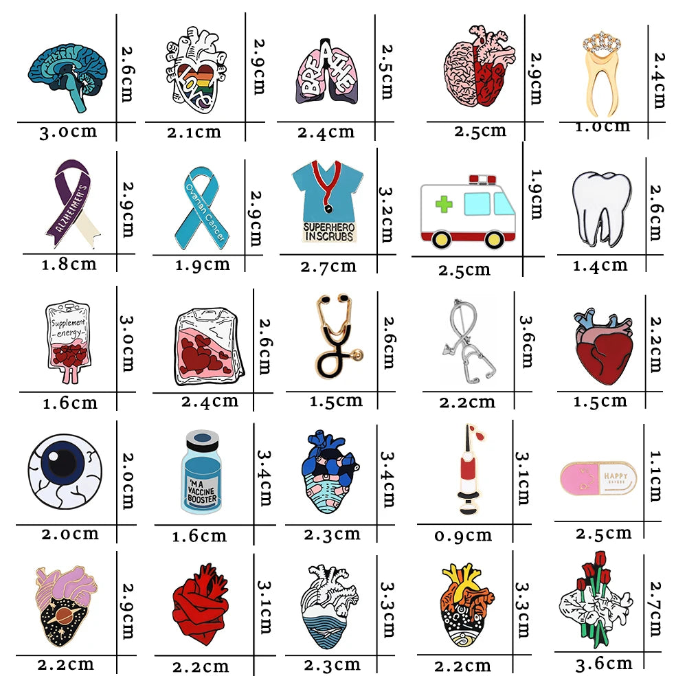 30 Styles Medical Enamel Brooch Syring Heart Stethoscope Pins for Nurse Doctor Cartoon Lovely Backpack Lapel Badge Jewelry Gifts