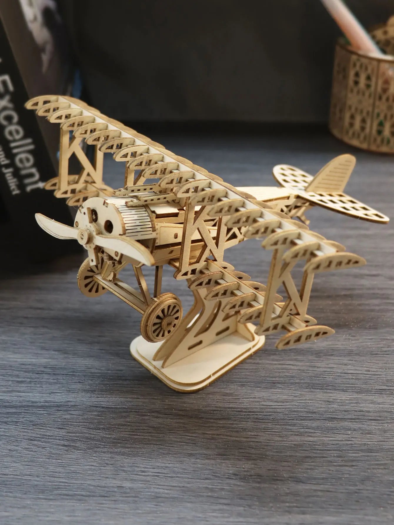 3D Wooden Puzzle Wood DIY Handmade Craft  Bi-Plane Model kits  Birthday and Christmas presents