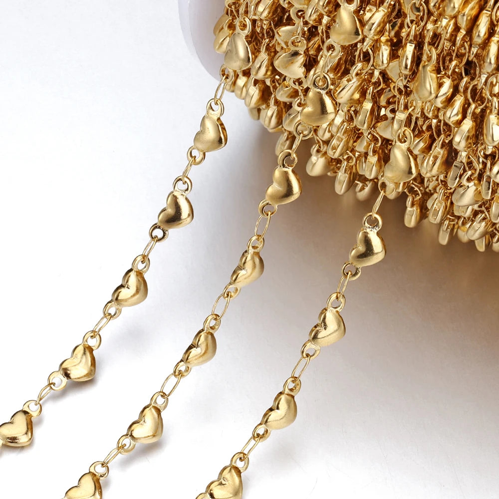 1Meter 4mm 5mm Stainless Steel Gold Color Love Heart Link Chain