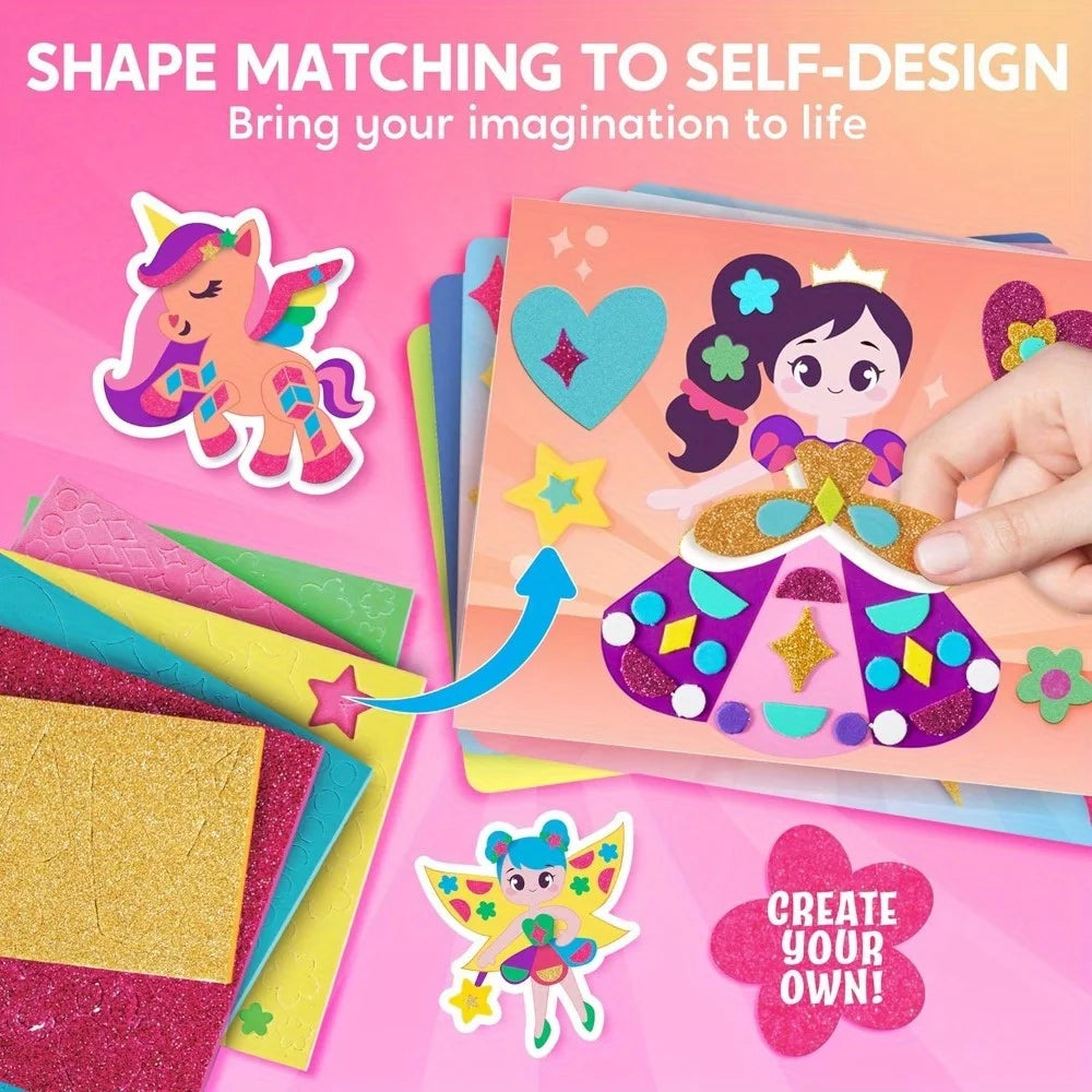 Kids Foam Art Kit Foam Stickers with 6 Art Board and 800+ Stickers DIY Arts Crafts