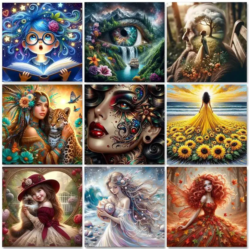 Woman Diamond Embroidery Portrait DIY Picture Rhinestones Painting Leopard Mosaic Full Square Round Home Decor