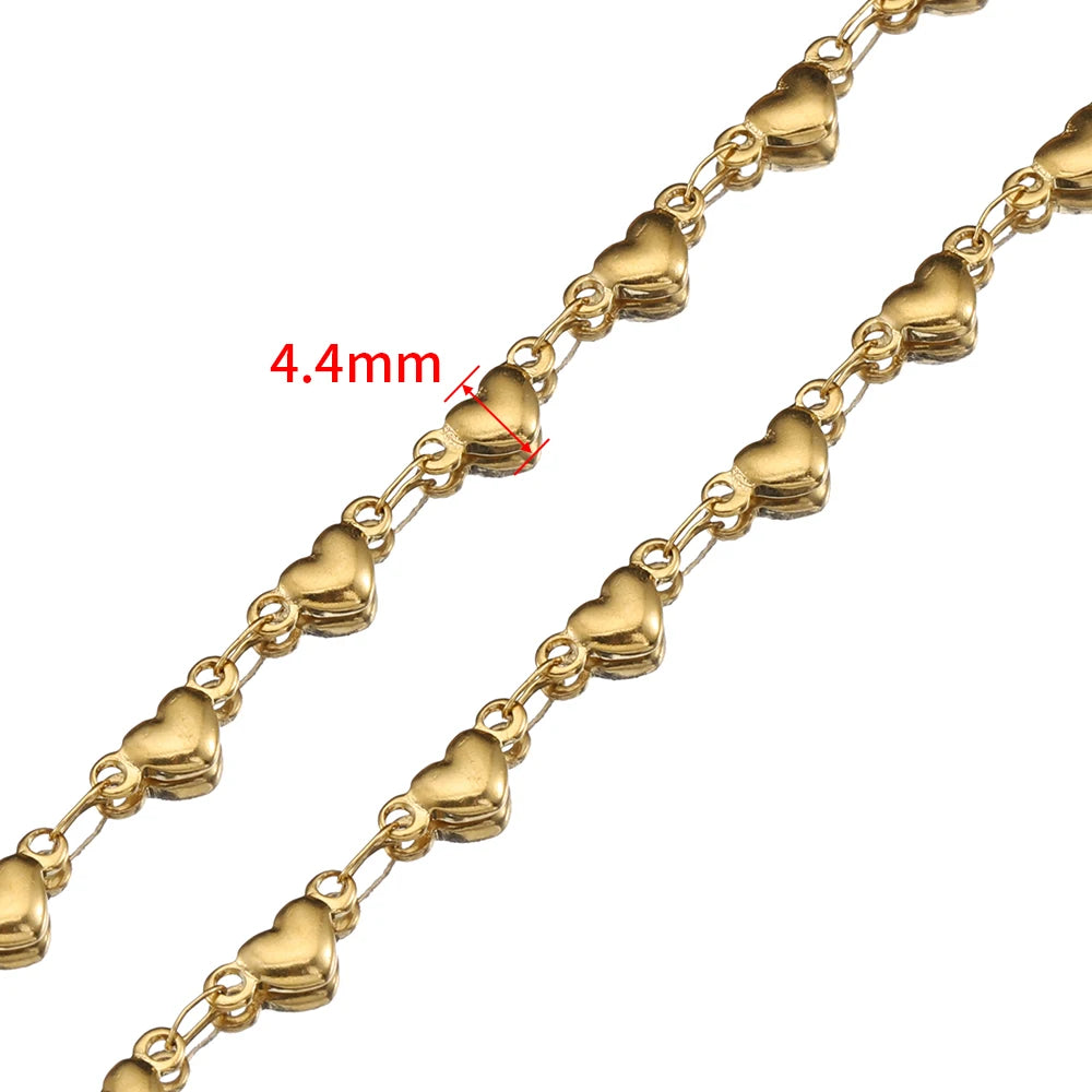 1Meter 4mm 5mm Stainless Steel Gold Color Love Heart Link Chain