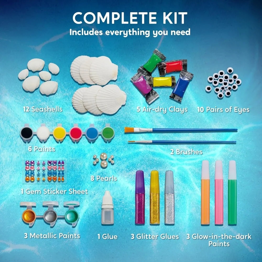 12PCS Kids Sea Shell Painting Kit toy  Glow in The Dark-Arts & Crafts for Boys Girls Ages 6+