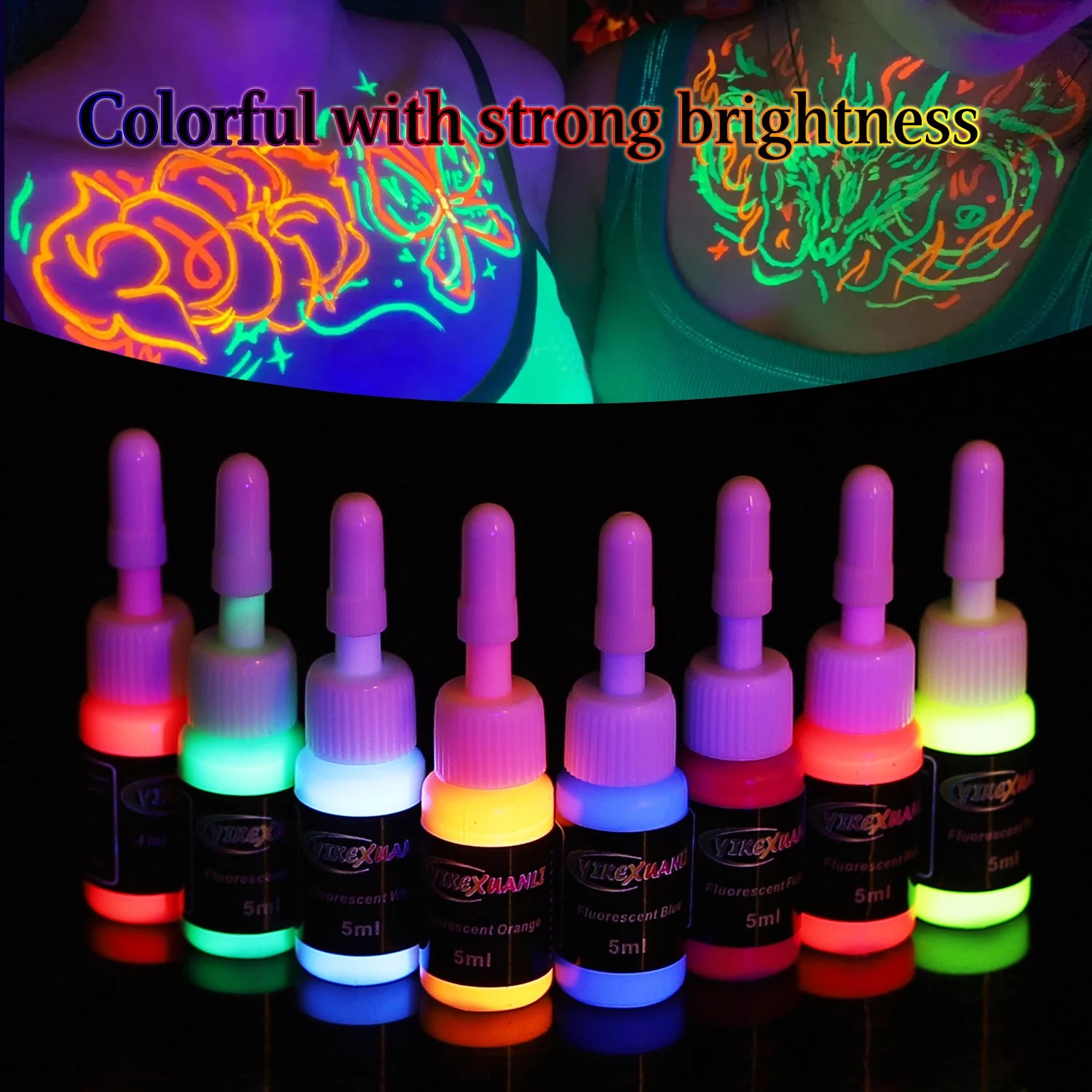 Fluorescent Tattoo Ink Kit Safe Non-toxic, Stylish Body Art That Glows