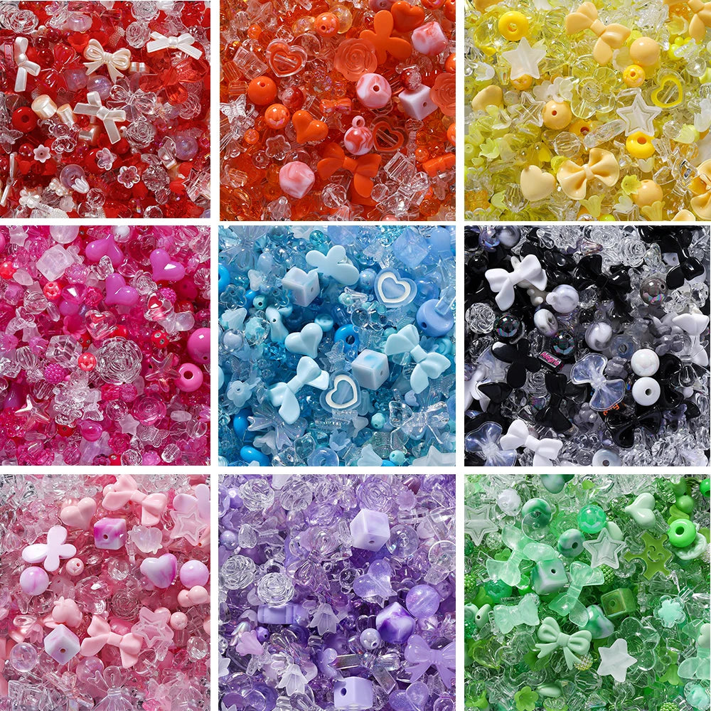 40g/lot Mixed style Flowers Heart Colorful Acrylic Beads