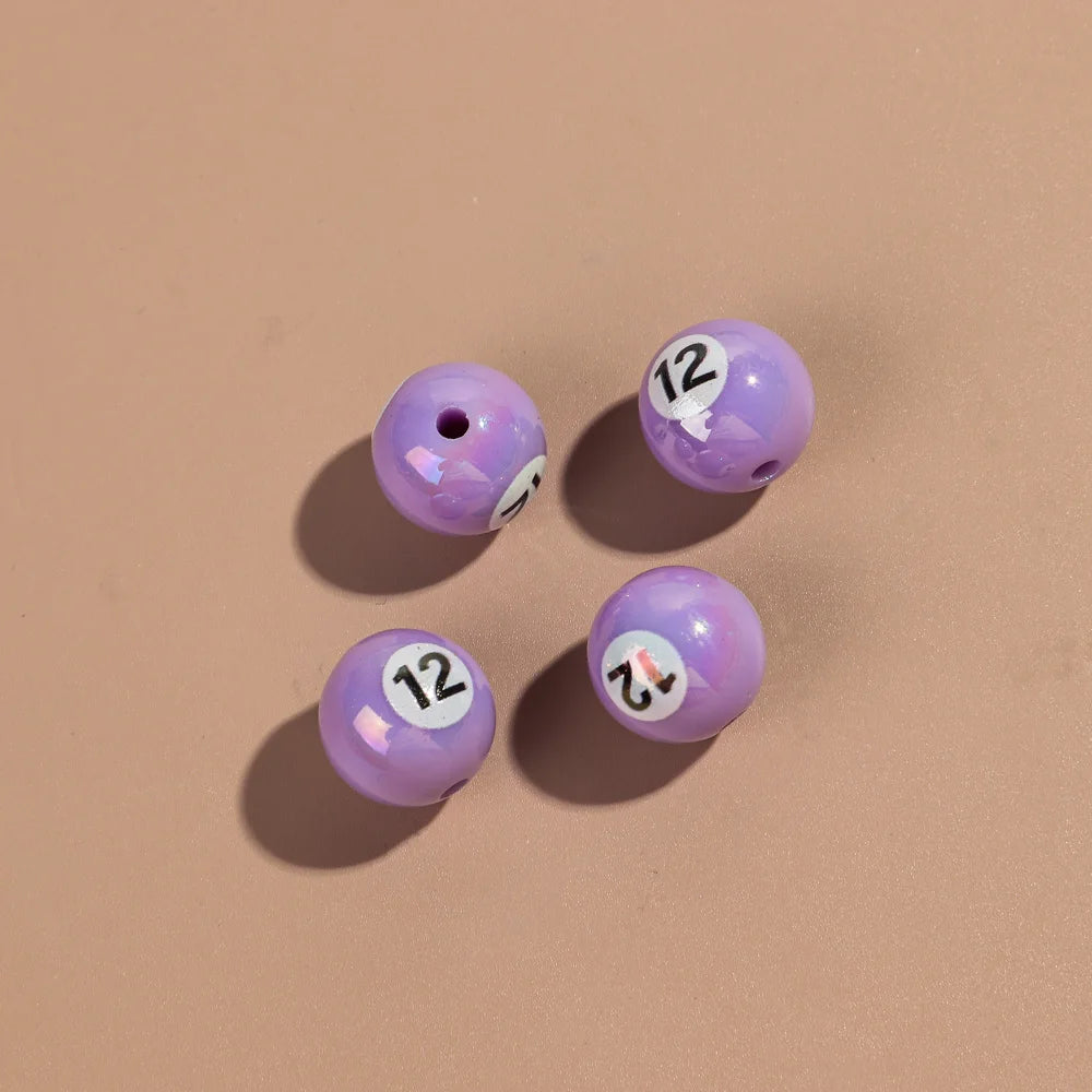 20pcs Iridescent Acrylic 16mm Round Digital Billiards Loose Bead for DIY Bracelet Necklace Keychain Jewelry Making Accessories