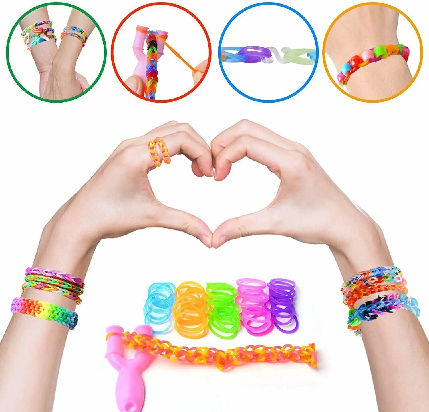 15000/4500Pcs Kit Box+ Rubber Loom Bands Children Mult-color Make Woven Bracelet Rainbow Rubber Bands for Bracelets
