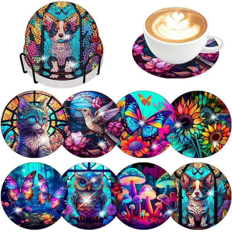 8pc/Sets DIY Diamond Art Coaster Kits for Adults, Kids and Beginners.