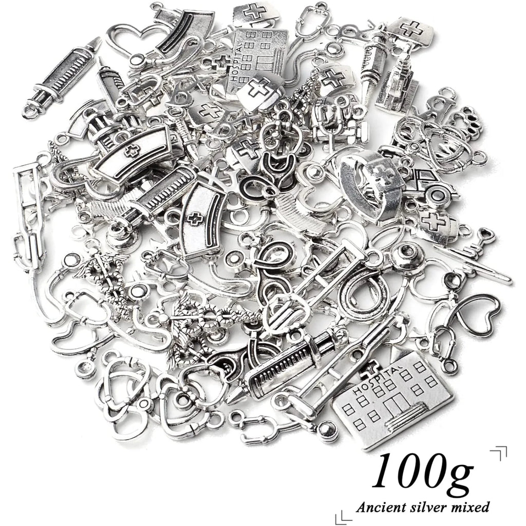 100g Medical Charms Alloy Hospital Charms Stethoscope Syringe Nurse Cap
