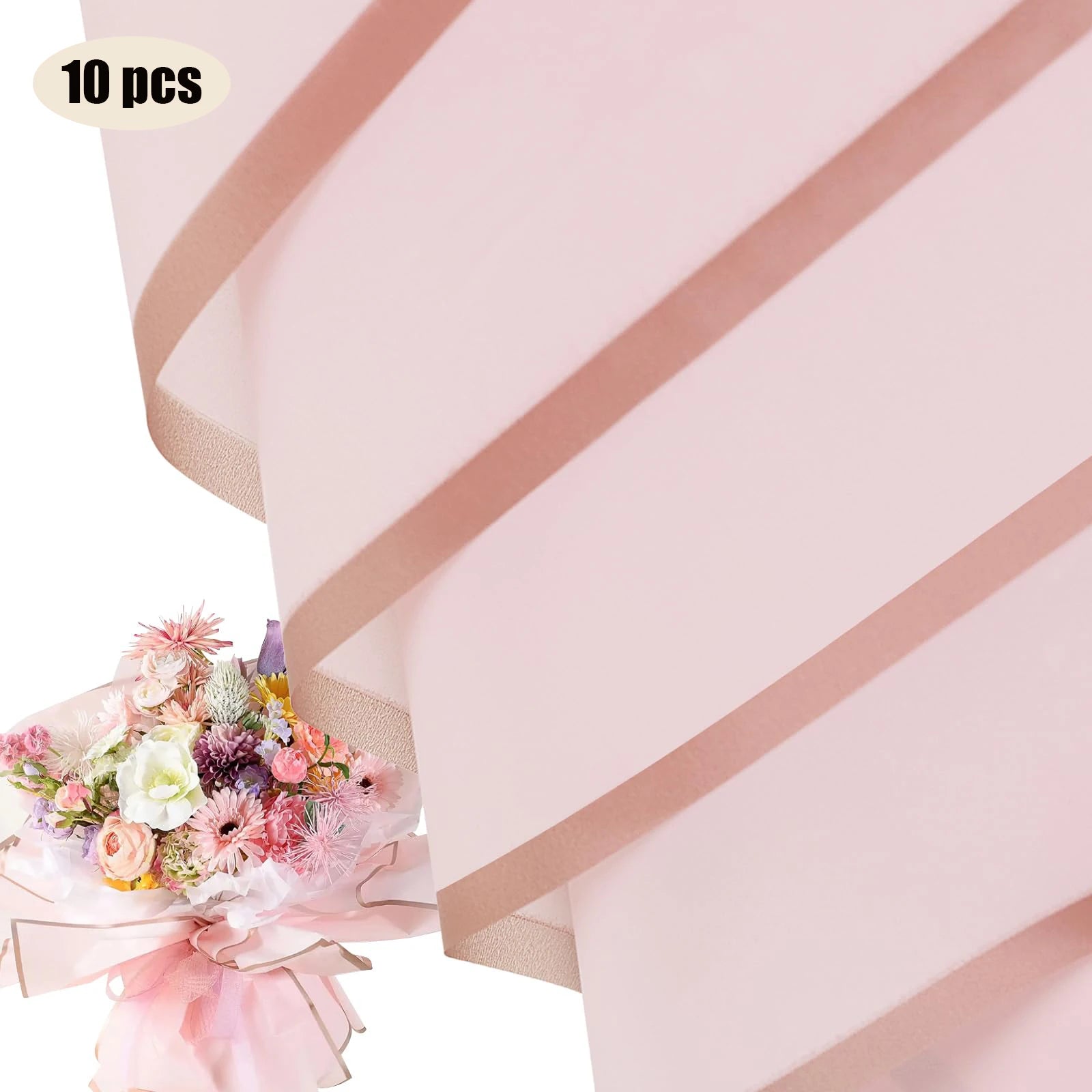 10 Sheets Flower Wrapping Paper with Golden Edges, Waterproof.