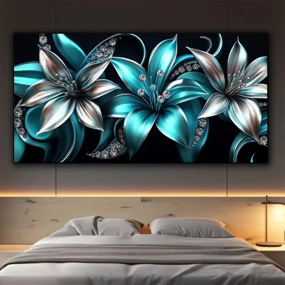 Turquoise Lily Floral DIY Diamond Painting Art Full Square Round Diamond Art.