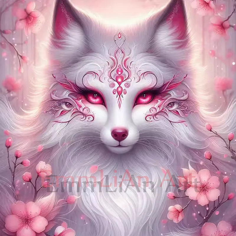 Pink Fox Full Crystal Diamond Embroidery. Animal Fairy Dust Drill Diamond Painting Cross Stitch Kits
