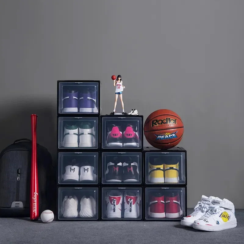 Foldable Clear Plastic Storage Box with Flip Cover Drawer Thick Space Saving Organizer Rack for Shoes Closet Cabinet Bedroom