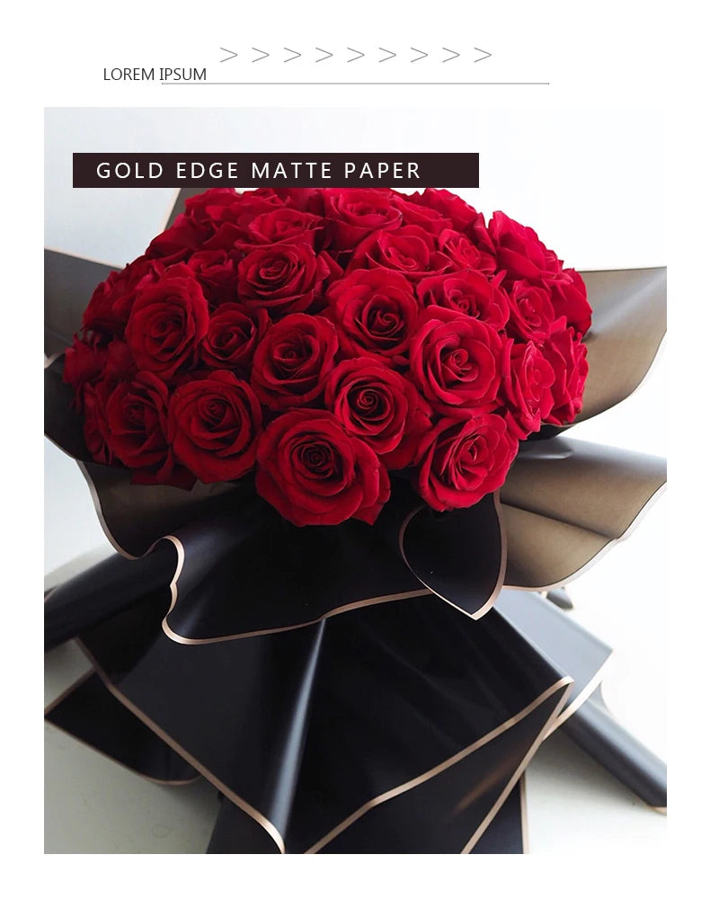 10 Sheets Flower Wrapping Paper with Golden Edges, Waterproof.