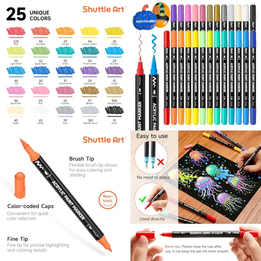 Paint Markers with Brush Tip and Fine Tip