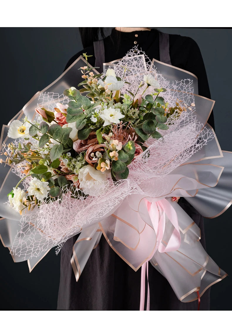 10 Sheets Flower Wrapping Paper with Golden Edges, Waterproof.