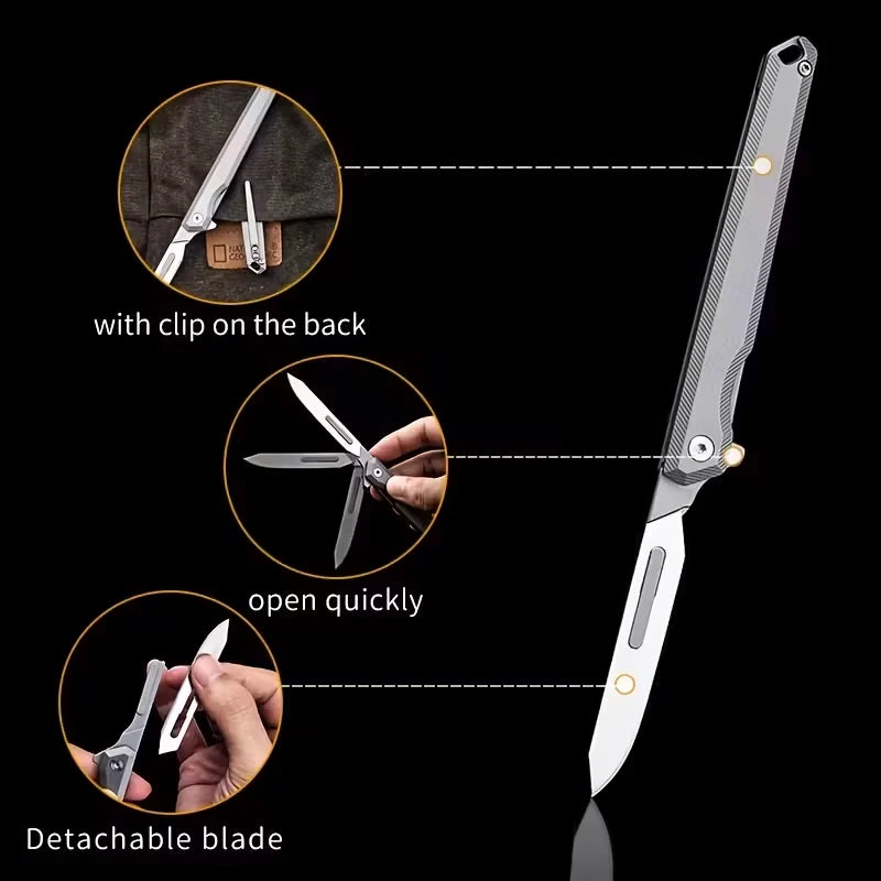 Titanium Folding Pocket Utility Knife with 3 replacement blades