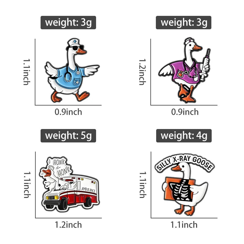 Medical Goose Brooch Enamel Pin Goose Doctor Stethoscope Syringe Silly X-Ray Goose Brooches Lapel Badge Jewelry Gift for Friends