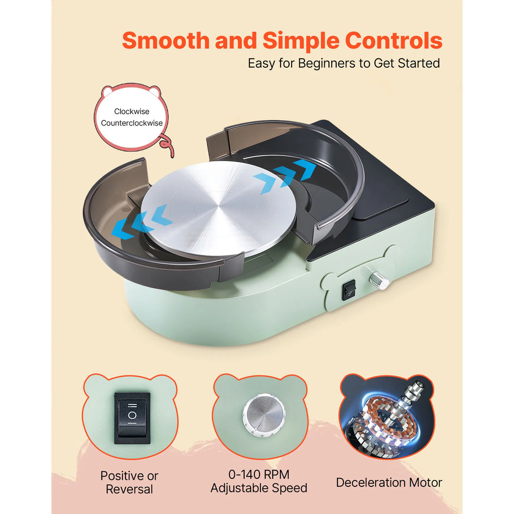 Mini Pottery Wheel Turntable Forward Reverse Rotation Adjustable Speed Electric  for Kids and Adults