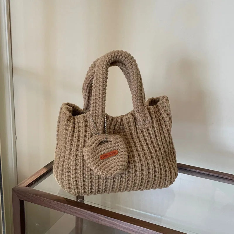 Crochet Bags Shoulder Bag Solid Color Woolen Knitted Handbag For Women