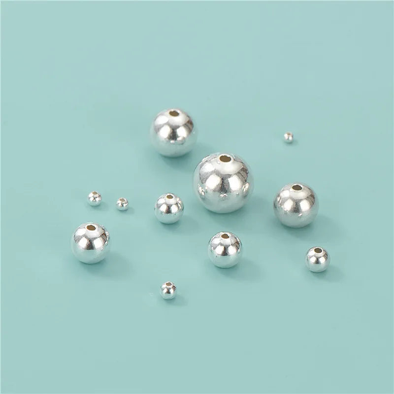 2-10mm Genuine 925 Sterling Silver Bead Smooth Round Ball Spacer Loose for Ring Necklace Earring Bracelet Jewelry Making Finding