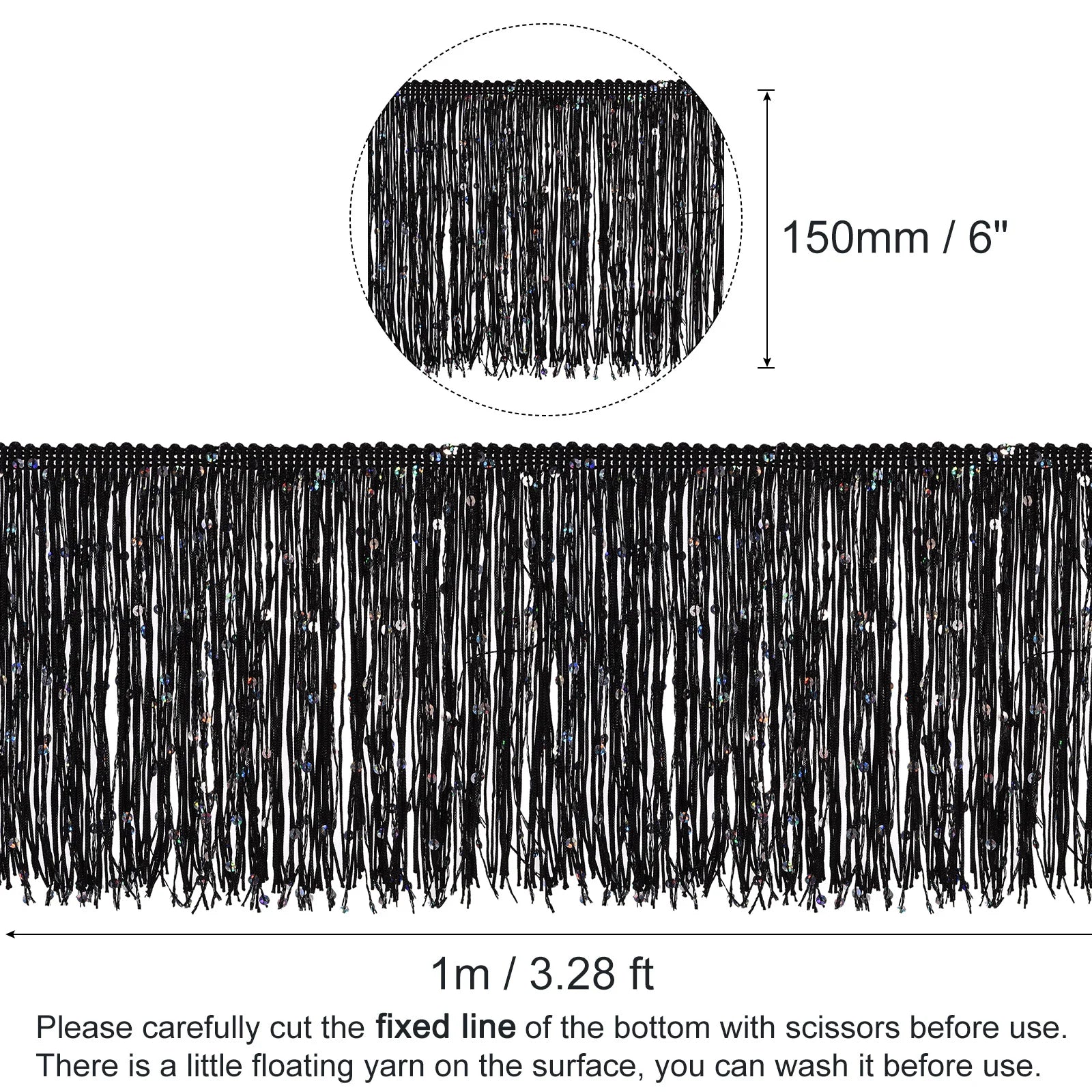 1Yard/5.5Yard of 15cm Sequin Fringe Trim Sparkling DIY Fringe Tassel Trim Ribbon for Costume Clothes DIY Sewing Craft Decoration