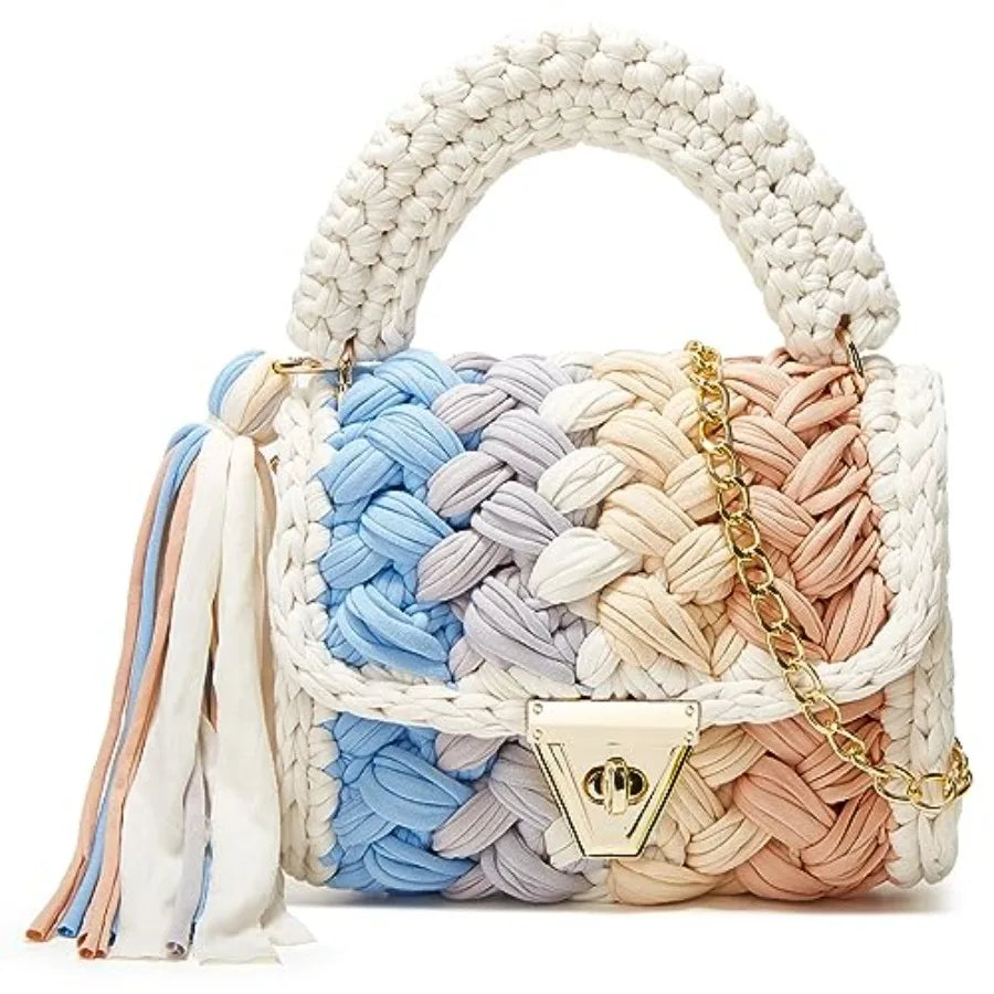 Chunky Yarn Knit Crochet Tote Purse Crossbody Bags for Women ,Clutch Flap ,Shoulder Bag.