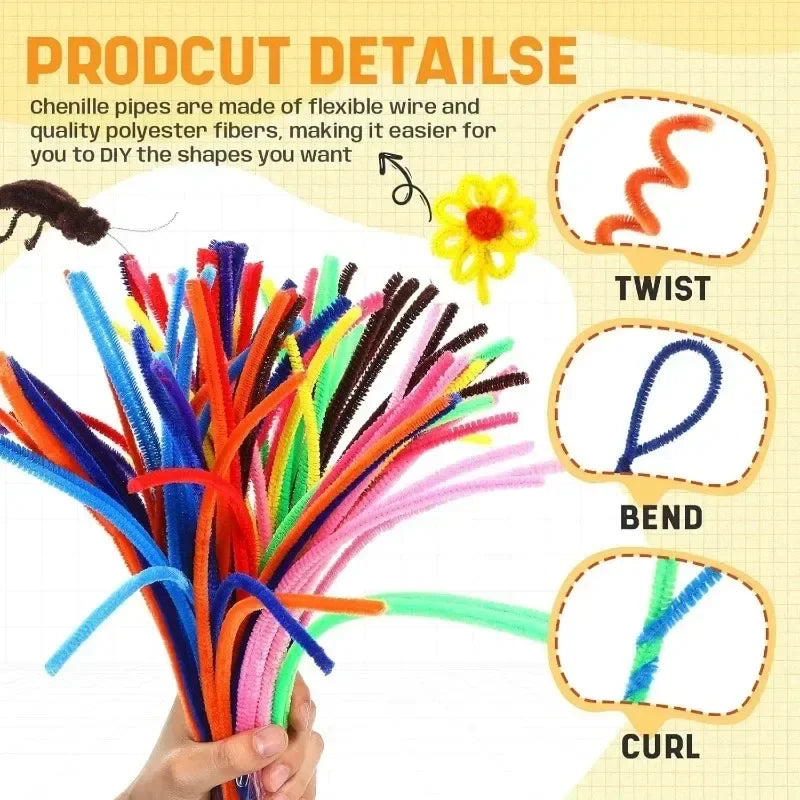 1000/10pcs Colorful Twisting fluffy Pipe Cleaners Stems