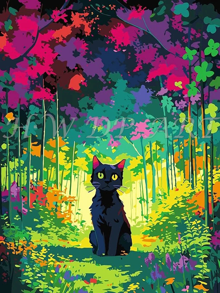 100% Fairy Dust Diamond Painting Kits Black Cat Square Diamond Embroidery