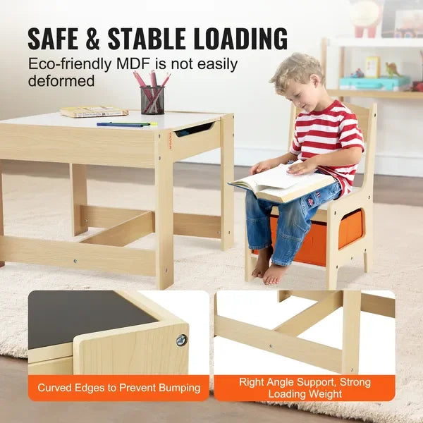 Wooden Kids Table & Chair Set, with Storage, Activity Table