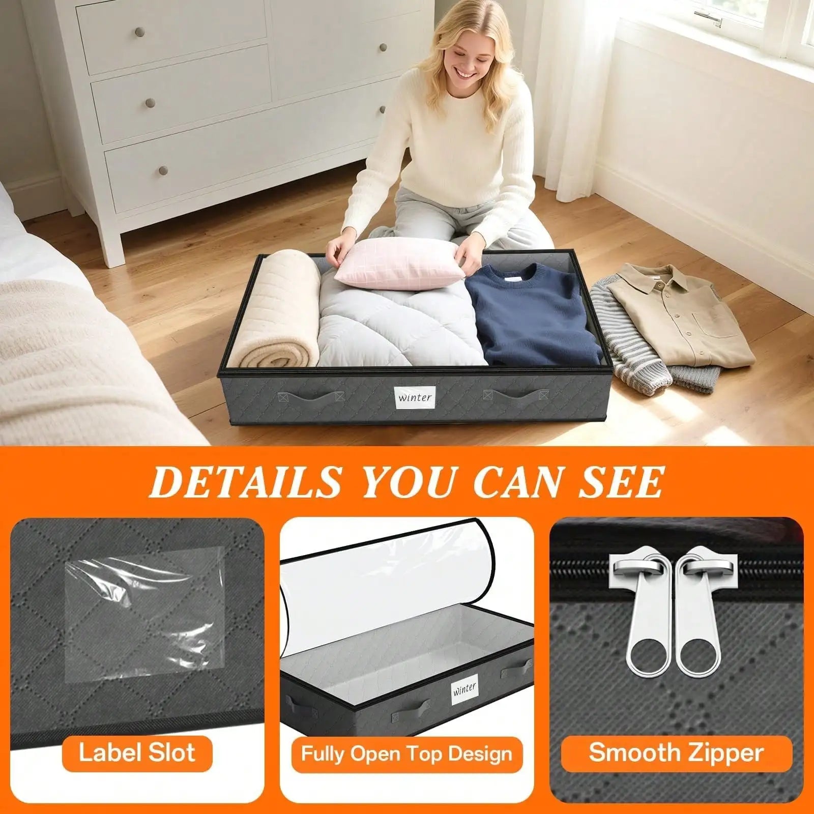4PCS 90L Under Bed arts and crafts Storage Bins Clear Top Foldable Closet Organizer