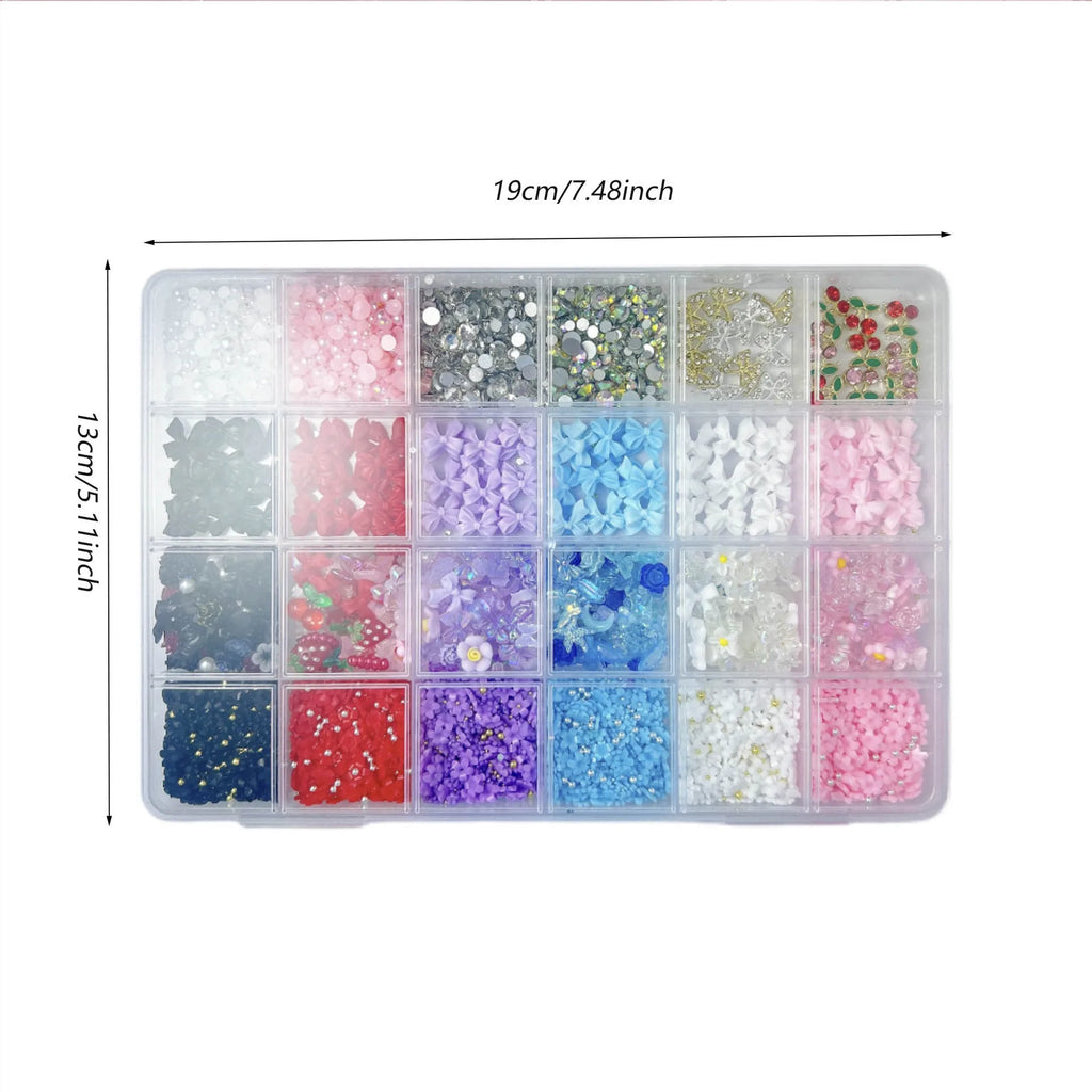Mixed Nail Art Charms Set with Ribbons, Bows, Flowers, Cherry, Strawberry & Metal Butterflies - DIY Nail Decorations Accessories